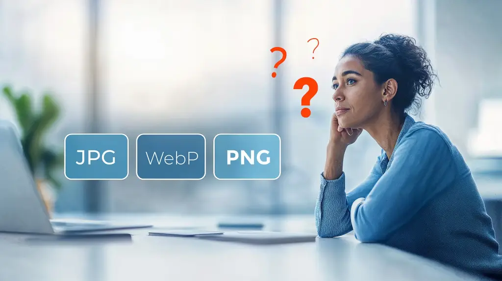 Femme interrogative qui se demande quel format d'image utiliser